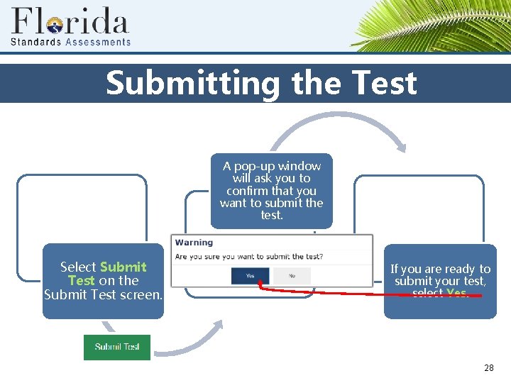 Submitting the Test A pop-up window will ask you to confirm that you want