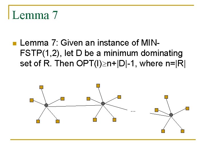 Lemma 7 n Lemma 7: Given an instance of MINFSTP(1, 2), let D be