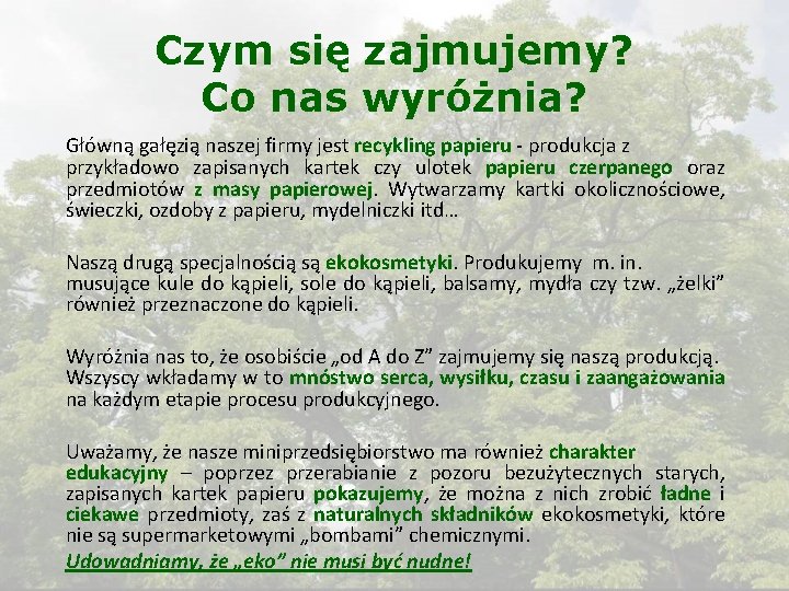 Czym się zajmujemy? Co nas wyróżnia? Główną gałęzią naszej firmy jest recykling papieru -