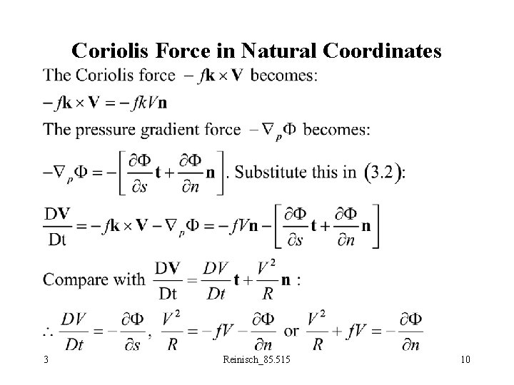 Coriolis Force in Natural Coordinates 3 Reinisch_85. 515 10 