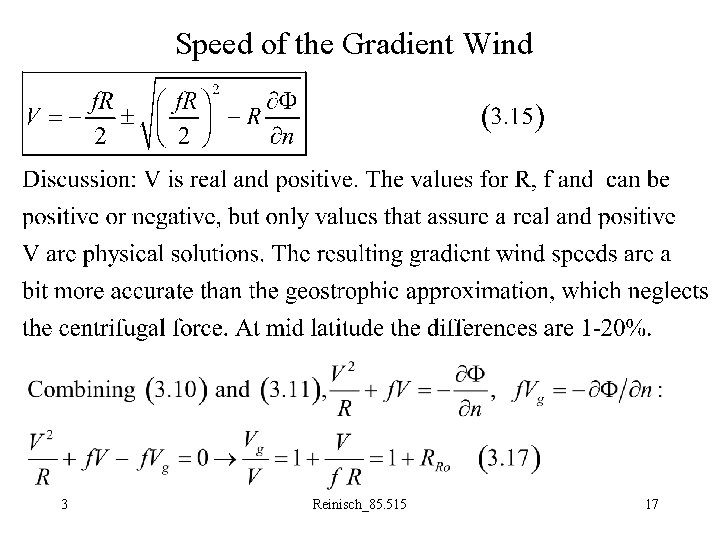 Speed of the Gradient Wind 3 Reinisch_85. 515 17 