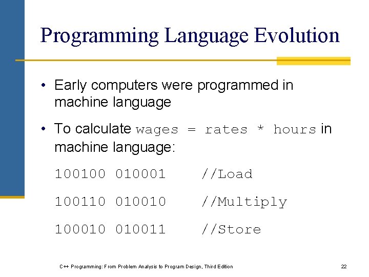 Programming Language Evolution • Early computers were programmed in machine language • To calculate Programming Language Evolution • Early computers were programmed in machine language • To calculate