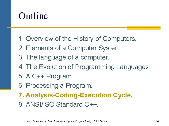 Outline 1. Overview of the History of Computers. 2. Elements of a Computer System. Outline 1. Overview of the History of Computers. 2. Elements of a Computer System.