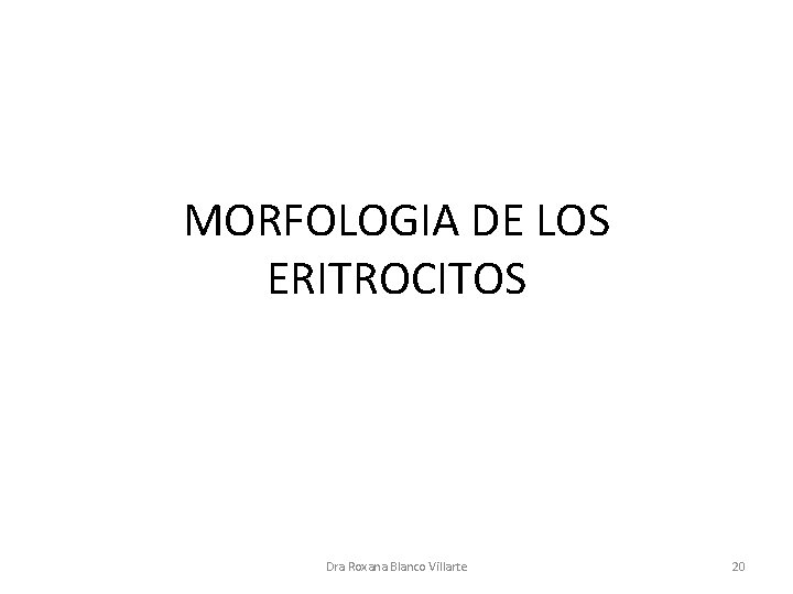 MORFOLOGIA DE LOS ERITROCITOS Dra Roxana Blanco Villarte 20 