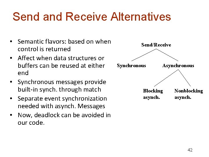 Send and Receive Alternatives • Semantic flavors: based on when control is returned •