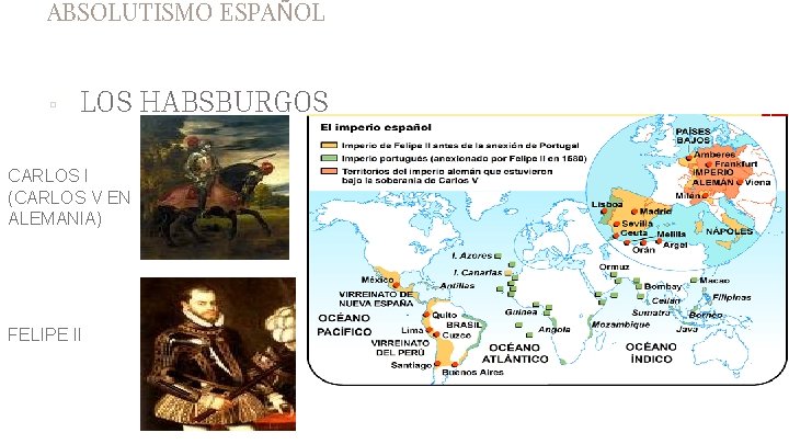 ABSOLUTISMO ESPAÑOL ▫ LOS HABSBURGOS CARLOS I (CARLOS V EN ALEMANIA) FELIPE II 