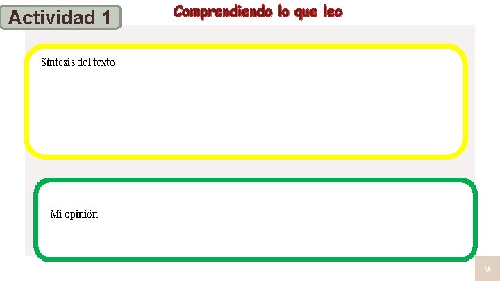 Actividad 1 Comprendiendo lo que leo Síntesis del texto - - Mi opinión 9