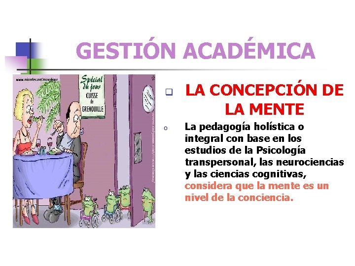 GESTIÓN ACADÉMICA q o LA CONCEPCIÓN DE LA MENTE La pedagogía holística o integral