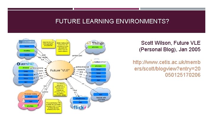 FUTURE LEARNING ENVIRONMENTS? Scott Wilson, Future VLE (Personal Blog), Jan 2005 http: //www. cetis.