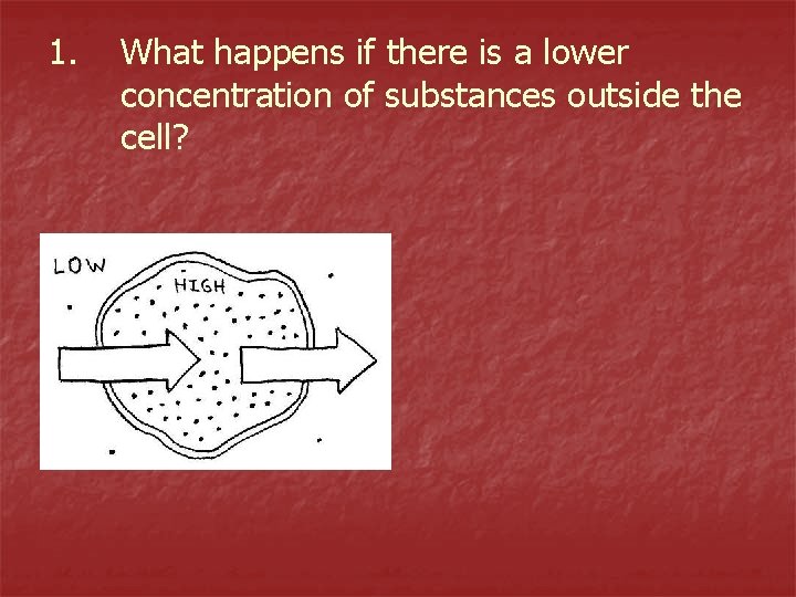 1. What happens if there is a lower concentration of substances outside the cell?