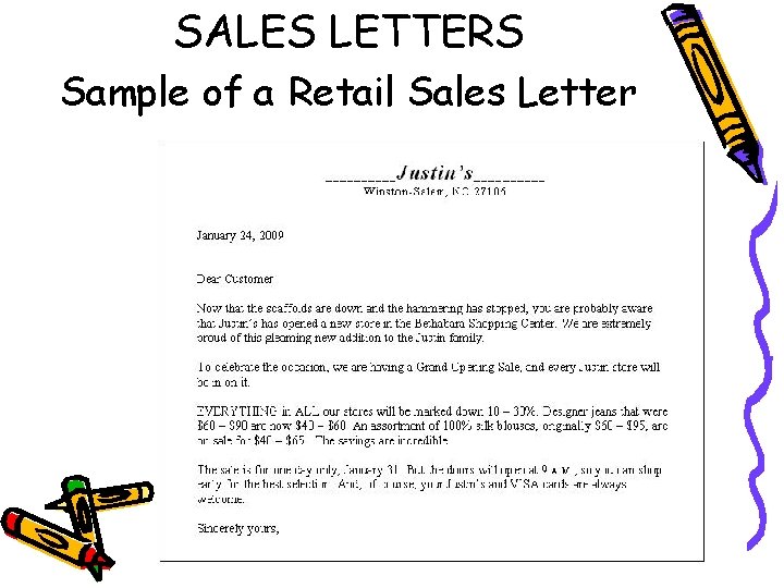 SALES LETTERS Sample of a Retail Sales Letter 