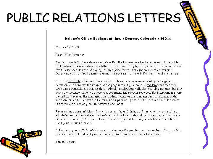 PUBLIC RELATIONS LETTERS 