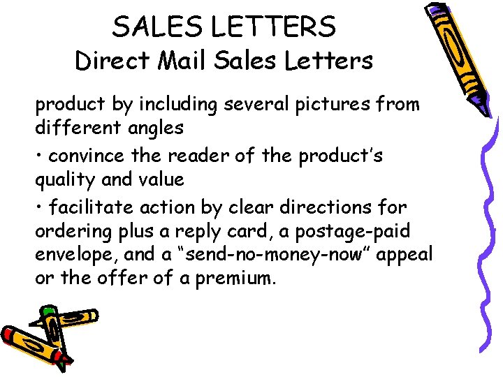 SALES LETTERS Direct Mail Sales Letters product by including several pictures from different angles