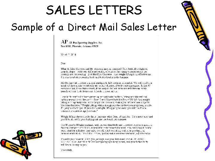 SALES LETTERS Sample of a Direct Mail Sales Letter 