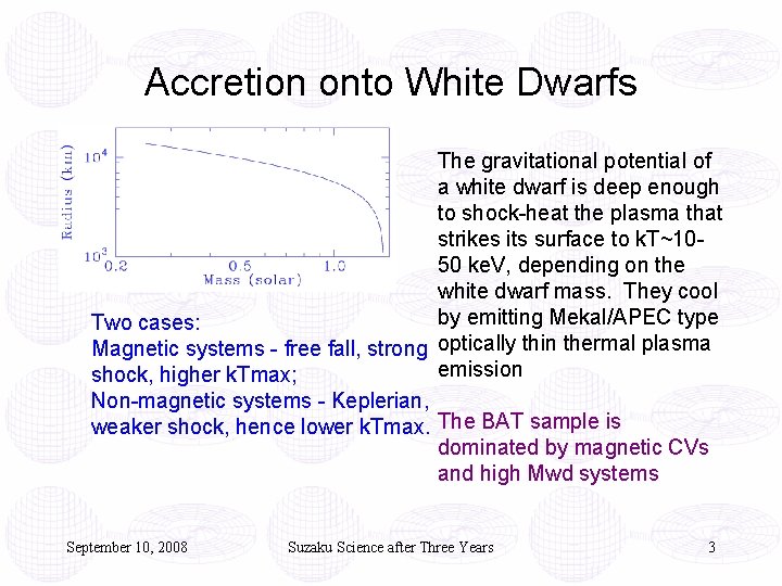 Accretion onto White Dwarfs The gravitational potential of a white dwarf is deep enough