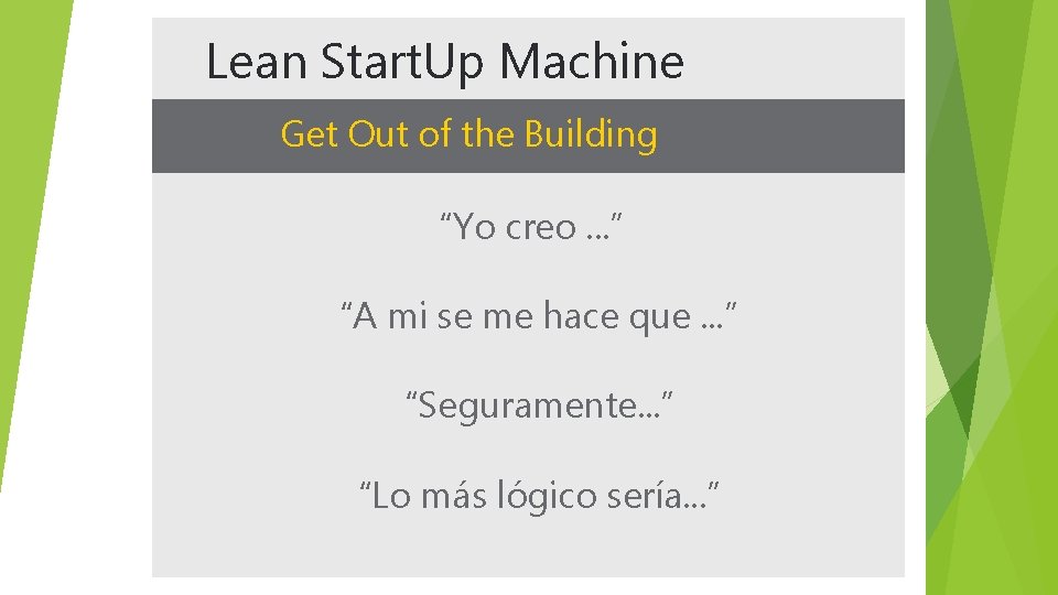 Lean Start. Up Machine Get Out of the Building “Yo creo. . . ”