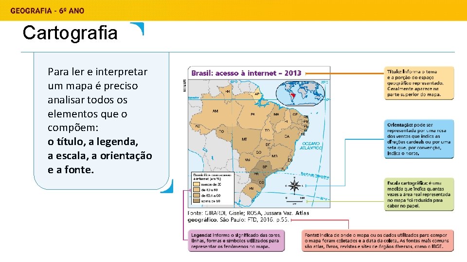 Cartografia Para ler e interpretar um mapa é preciso analisar todos os elementos que