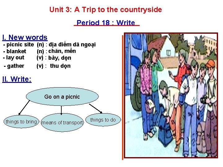 Unit 3: A Trip to the countryside Period 18 : Write I. New words