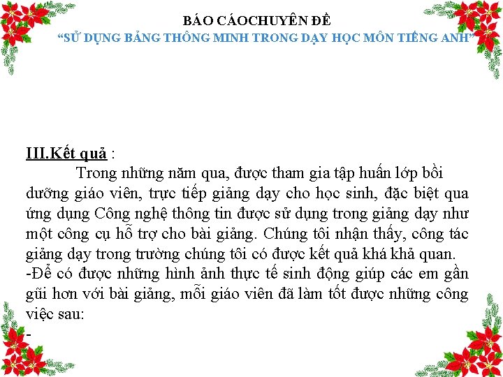 BÁO CÁOCHUYÊN ĐỀ “SỬ DỤNG BẢNG THÔNG MINH TRONG DẠY HỌC MÔN TIẾNG ANH”