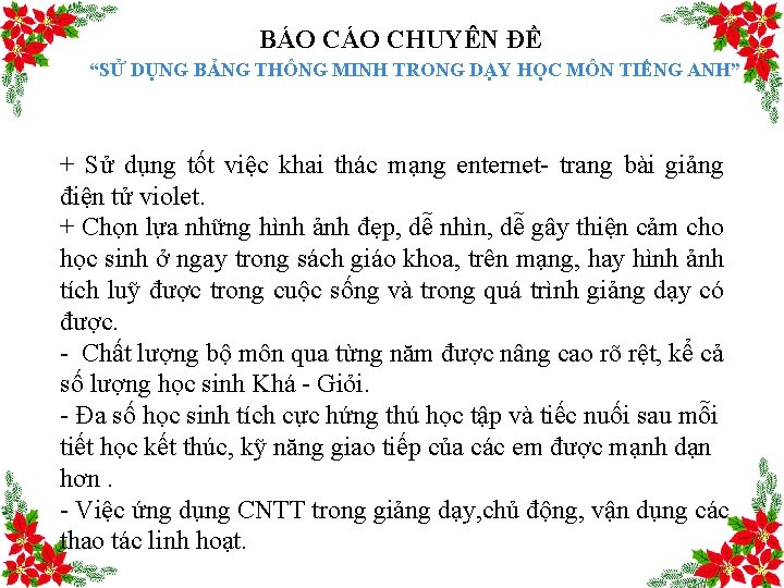 BÁO CHUYÊN ĐỀ “SỬ DỤNG BẢNG THÔNG MINH TRONG DẠY HỌC MÔN TIẾNG ANH”