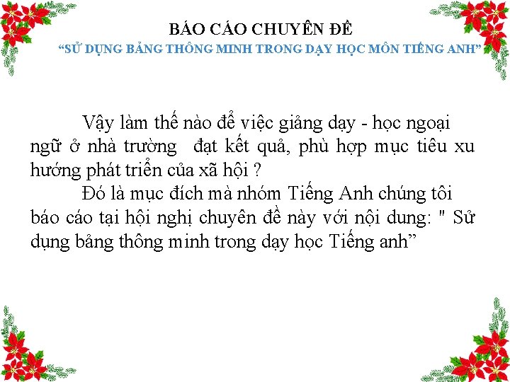 BÁO CHUYÊN ĐỀ “SỬ DỤNG BẢNG THÔNG MINH TRONG DẠY HỌC MÔN TIẾNG ANH”