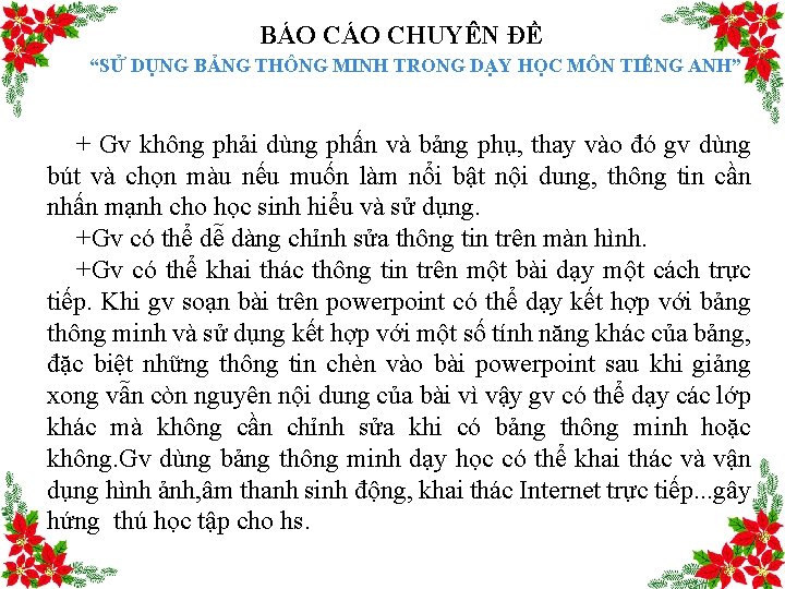 BÁO CHUYÊN ĐỀ “SỬ DỤNG BẢNG THÔNG MINH TRONG DẠY HỌC MÔN TIẾNG ANH”