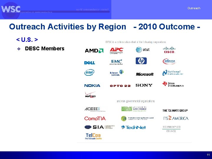 Outreach Activities by Region - 2010 Outcome < U. S. > v DESC Members
