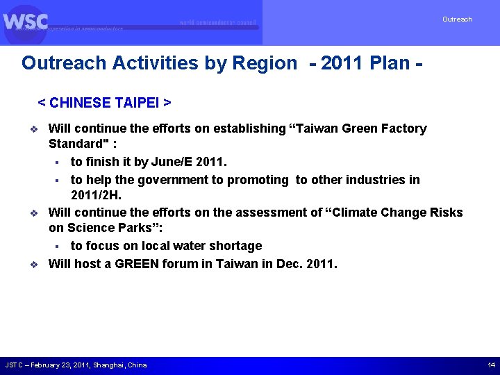 Outreach Activities by Region - 2011 Plan < CHINESE TAIPEI > v v v