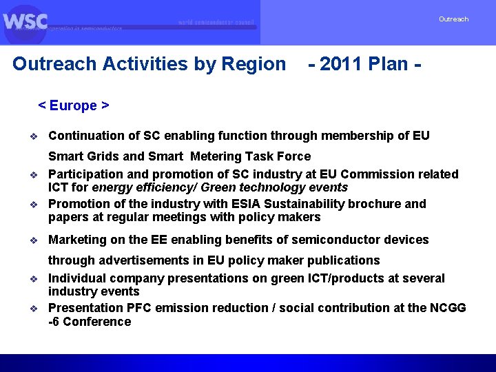 Outreach Activities by Region - 2011 Plan - < Europe > v v v