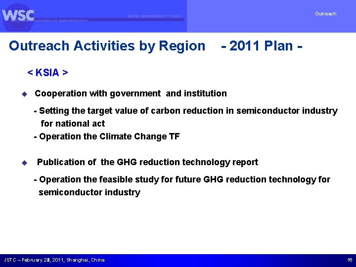 Outreach Activities by Region - 2011 Plan - < KSIA > u Cooperation with