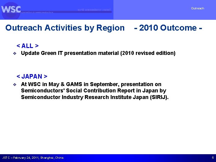 Outreach Activities by Region - 2010 Outcome - < ALL > v Update Green