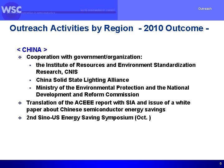 Outreach Activities by Region - 2010 Outcome < CHINA > v v v Cooperation
