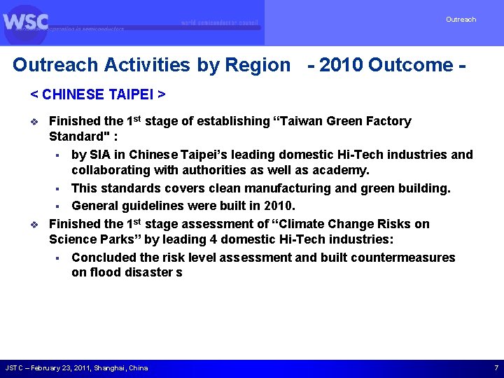 Outreach Activities by Region - 2010 Outcome < CHINESE TAIPEI > v v Finished