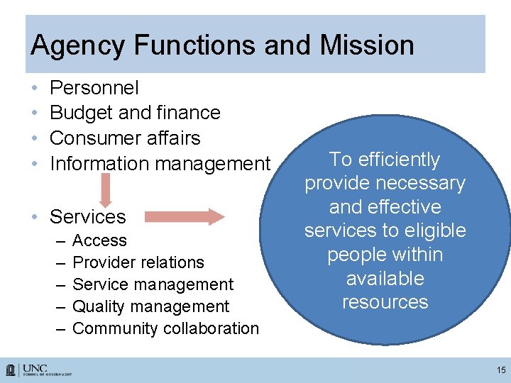 Agency Functions and Mission • • Personnel Budget and finance Consumer affairs Information management