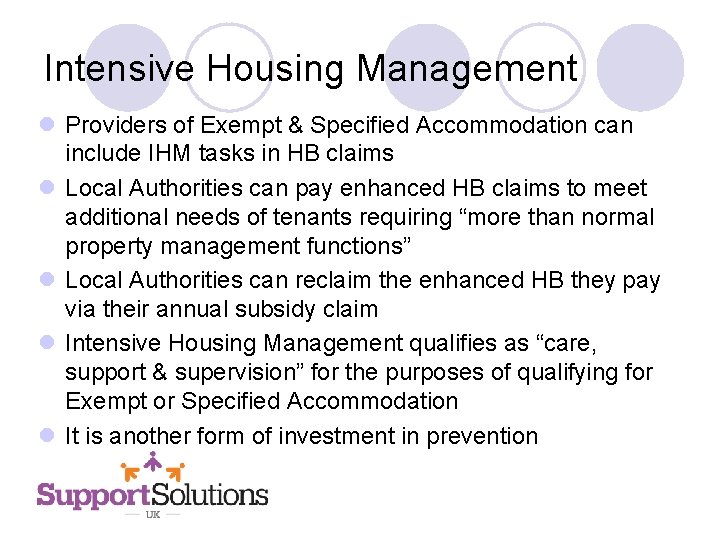 Intensive Housing Management l Providers of Exempt & Specified Accommodation can include IHM tasks