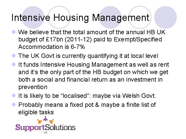Intensive Housing Management l We believe that the total amount of the annual HB