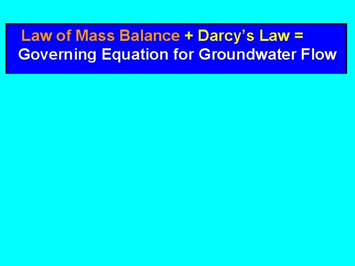 Law of Mass Balance + Darcy’s Law = Governing Equation for Groundwater Flow -------------------------------div