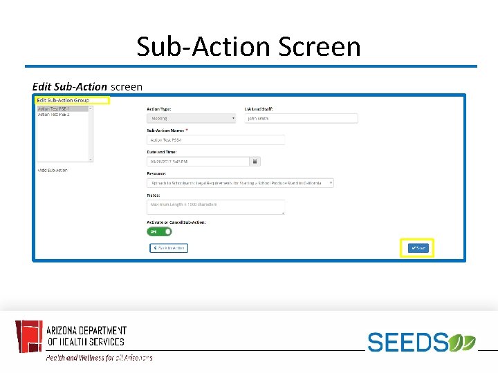 Sub-Action Screen 