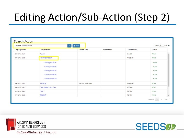 Editing Action/Sub-Action (Step 2) 