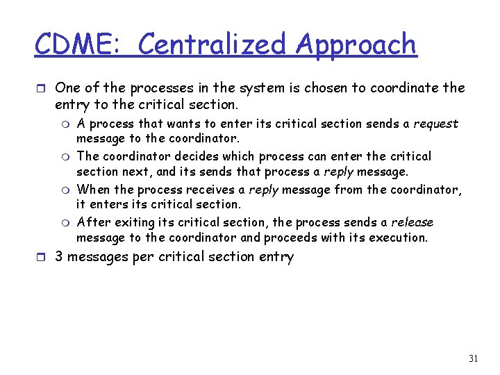 CDME: Centralized Approach r One of the processes in the system is chosen to