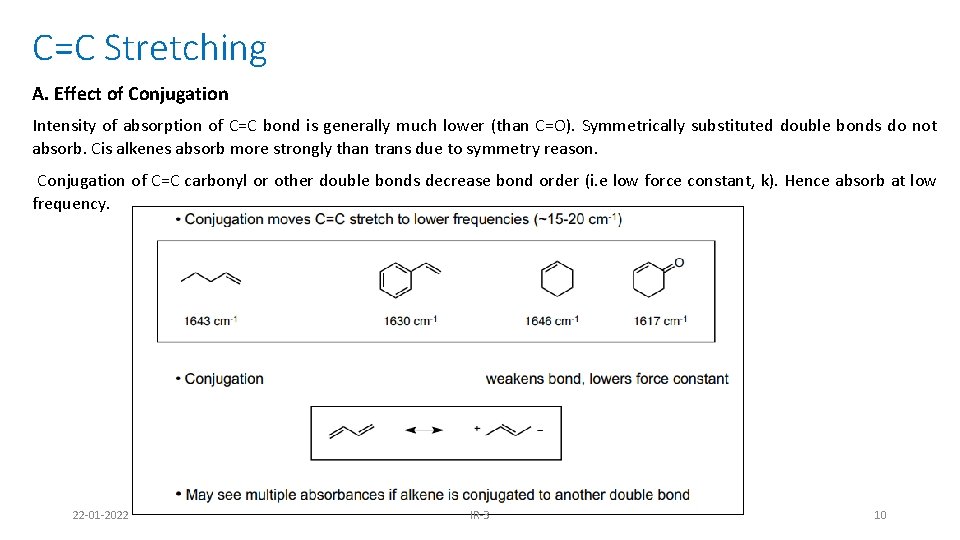 C=C Stretching A. Effect of Conjugation Intensity of absorption of C=C bond is generally