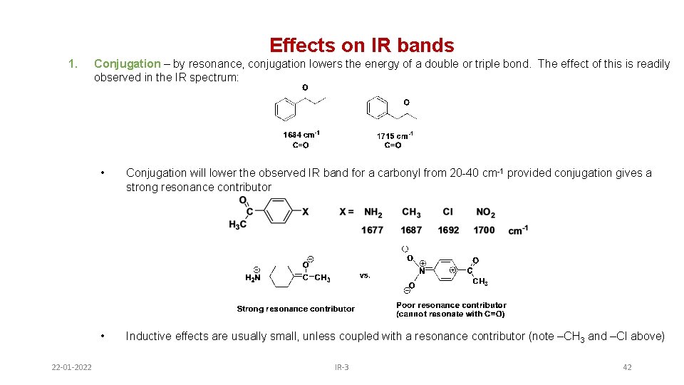 Effects on IR bands 1. 22 -01 -2022 Conjugation – by resonance, conjugation lowers