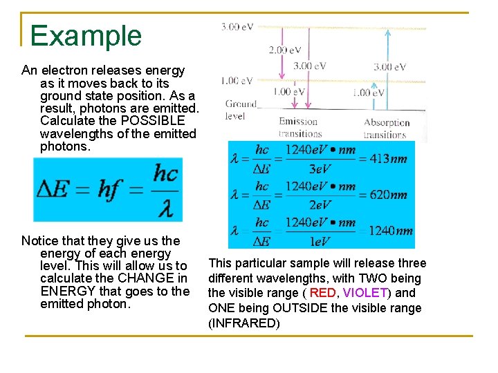 Example An electron releases energy as it moves back to its ground state position.