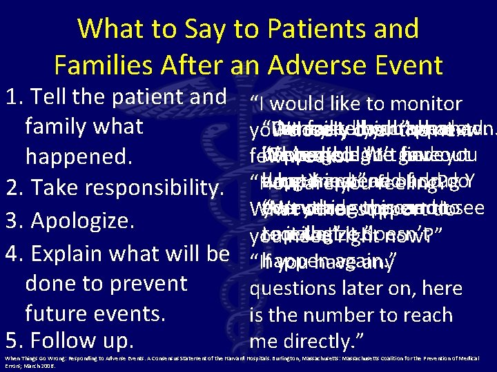 What to Say to Patients and Families After an Adverse Event 1. Tell the