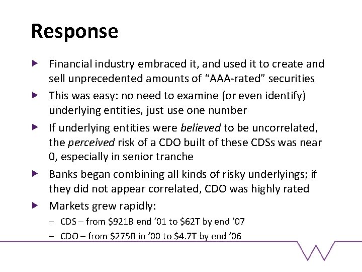 Response Financial industry embraced it, and used it to create and sell unprecedented amounts
