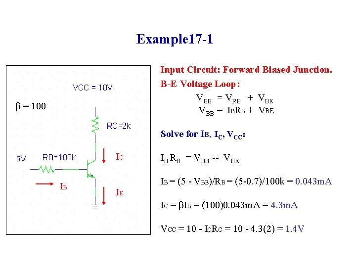 Example 17 -1 Input Circuit: Forward Biased Junction. B-E Voltage Loop: VBB = VRB