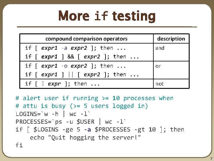 More if testing compound comparison operators description if [ expr 1 -a expr 2
