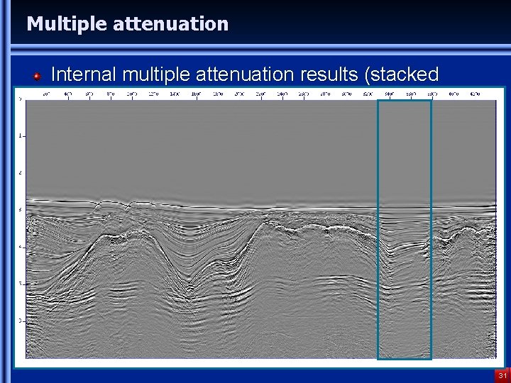 Multiple attenuation Internal multiple attenuation results (stacked sections) 31 