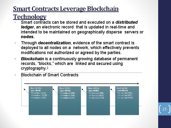 Smart Contracts Leverage Blockchain Technology • • Smart contracts can be stored and executed