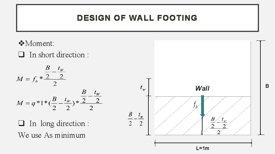 DESIGN OF WALL FOOTING Moment: q In short direction : Wall q In long